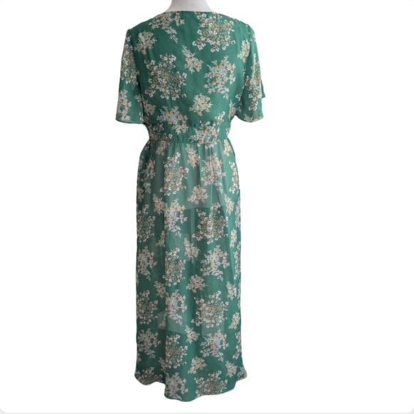 Revolve J.O.A. Floral Maxi Duster Kimono Romantic Deep V Green L - Picture 6 of 12